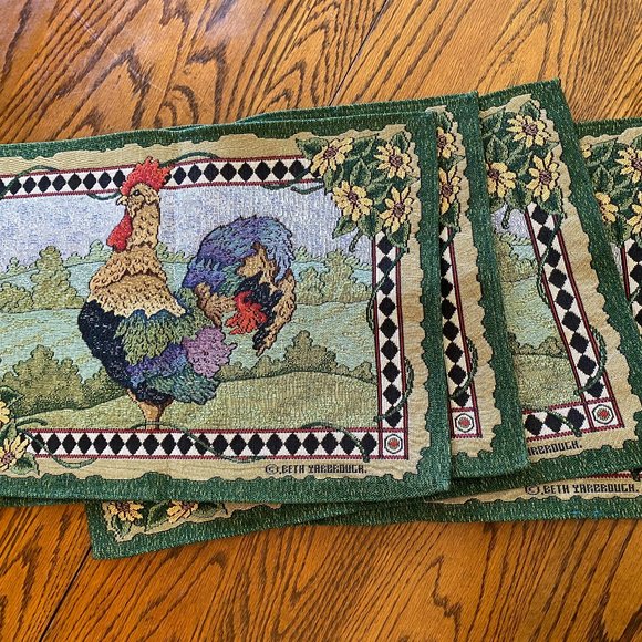 Beth Yarbrough 19" x 13" Woven Turkey Tapestry Placemats NWOT Set of 4 - Picture 4 of 7